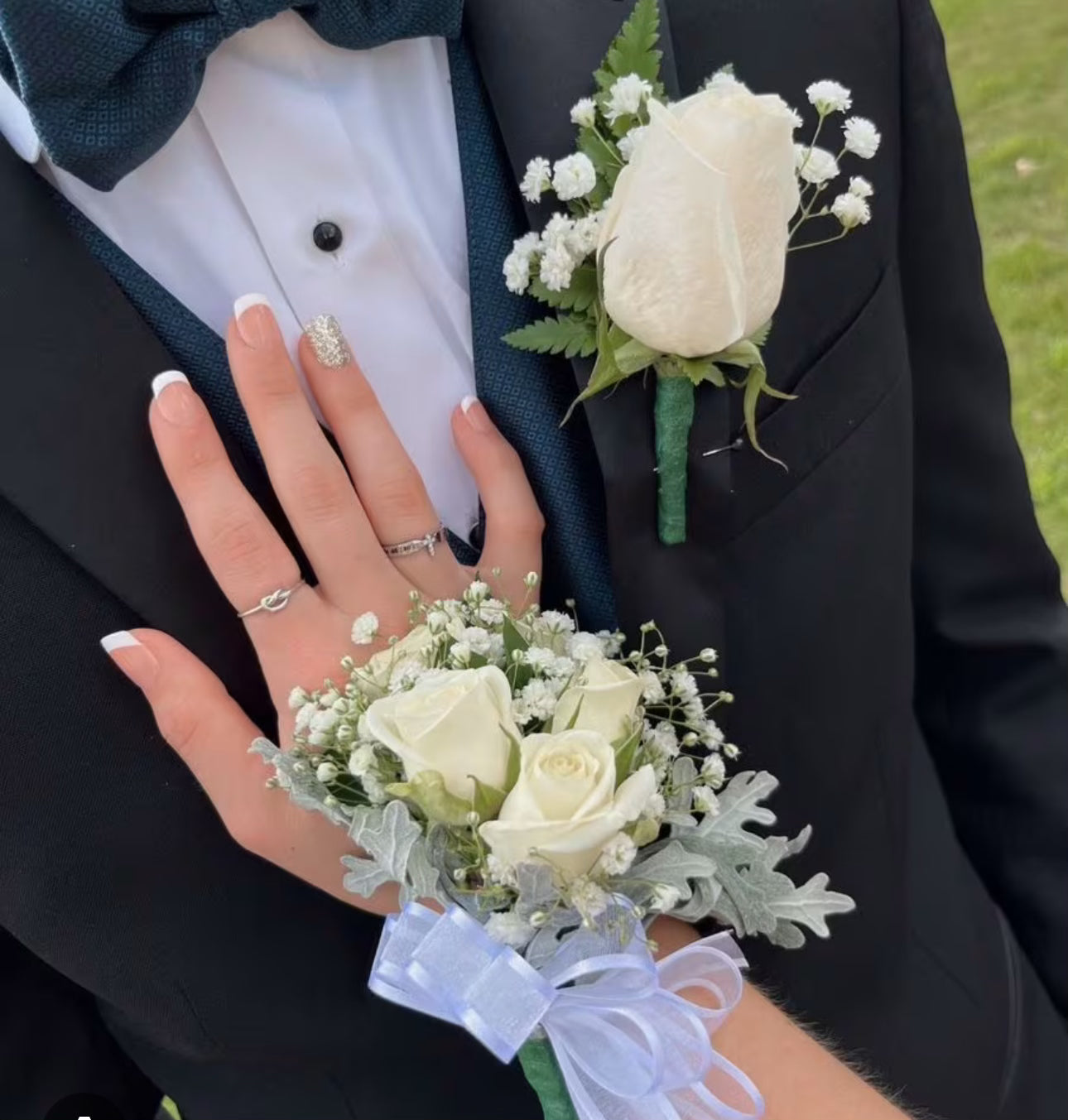 Blush Dreams Pink White Blue Wrist Corsage | West Los Angeles Florist