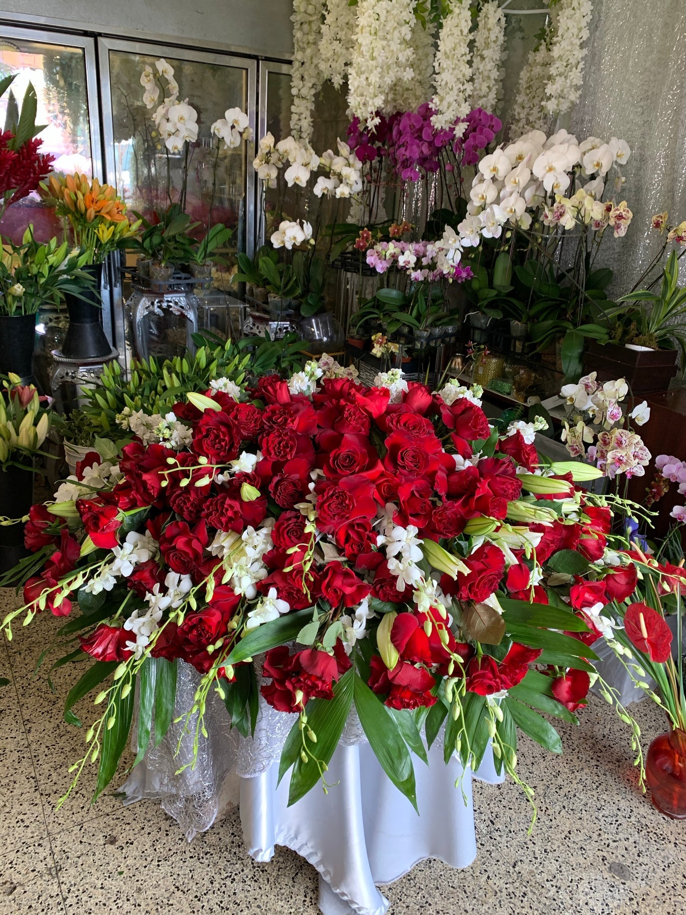 Red & White Casket Piece | Flower Shop West Los Angeles