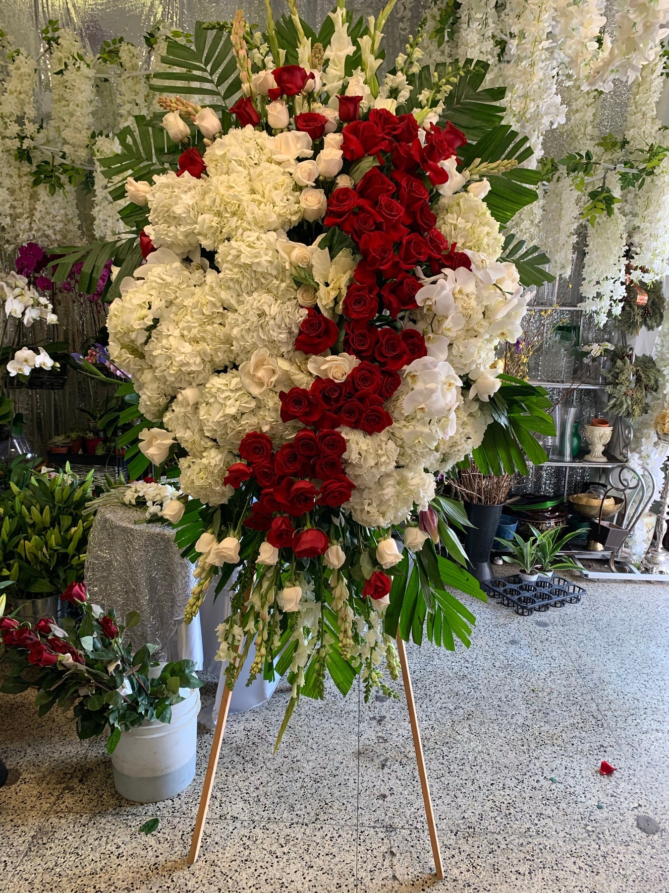 Red & White Funeral Spray | Flower Shop West Los Angeles