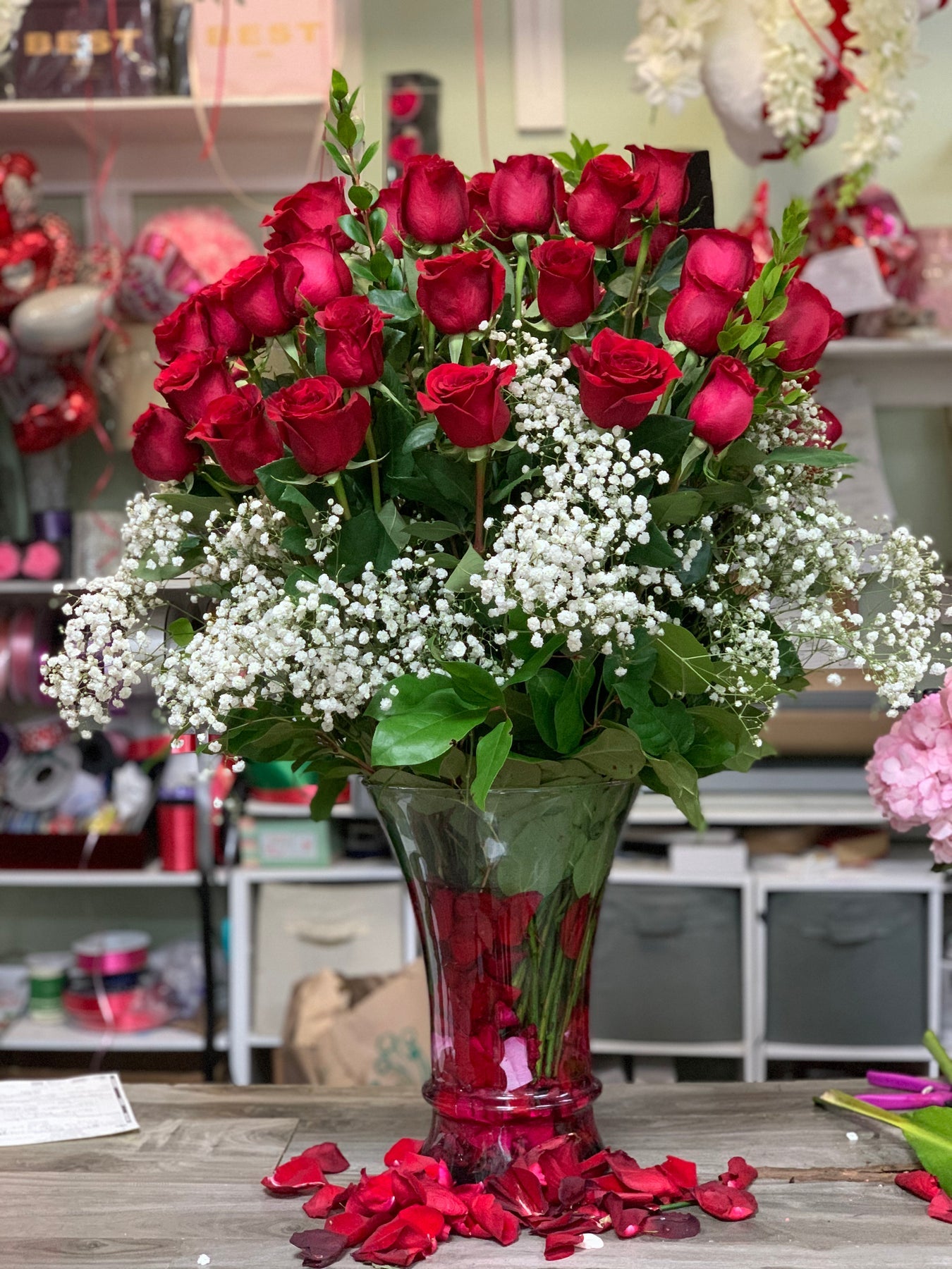 4 Dozen Roses in Vase - Los Angeles Florist | Flower Shop West Los Angeles