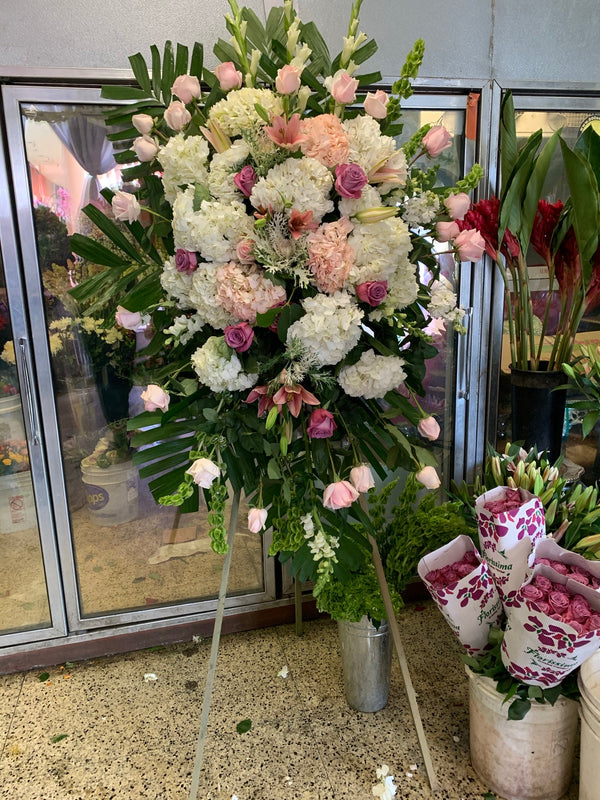 Pink and White Funeral Spray Stand | Flower Shop West Los Angeles